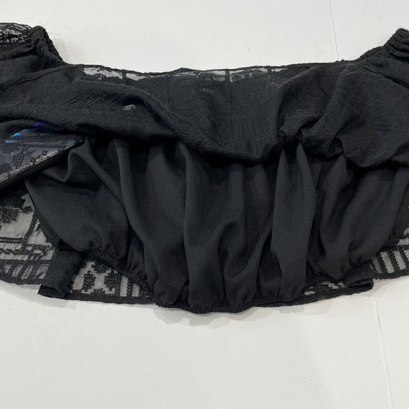 New After Market Black Short Crop Top Embroidered Peasant Women Petite Small/Med - Picture 8 of 15